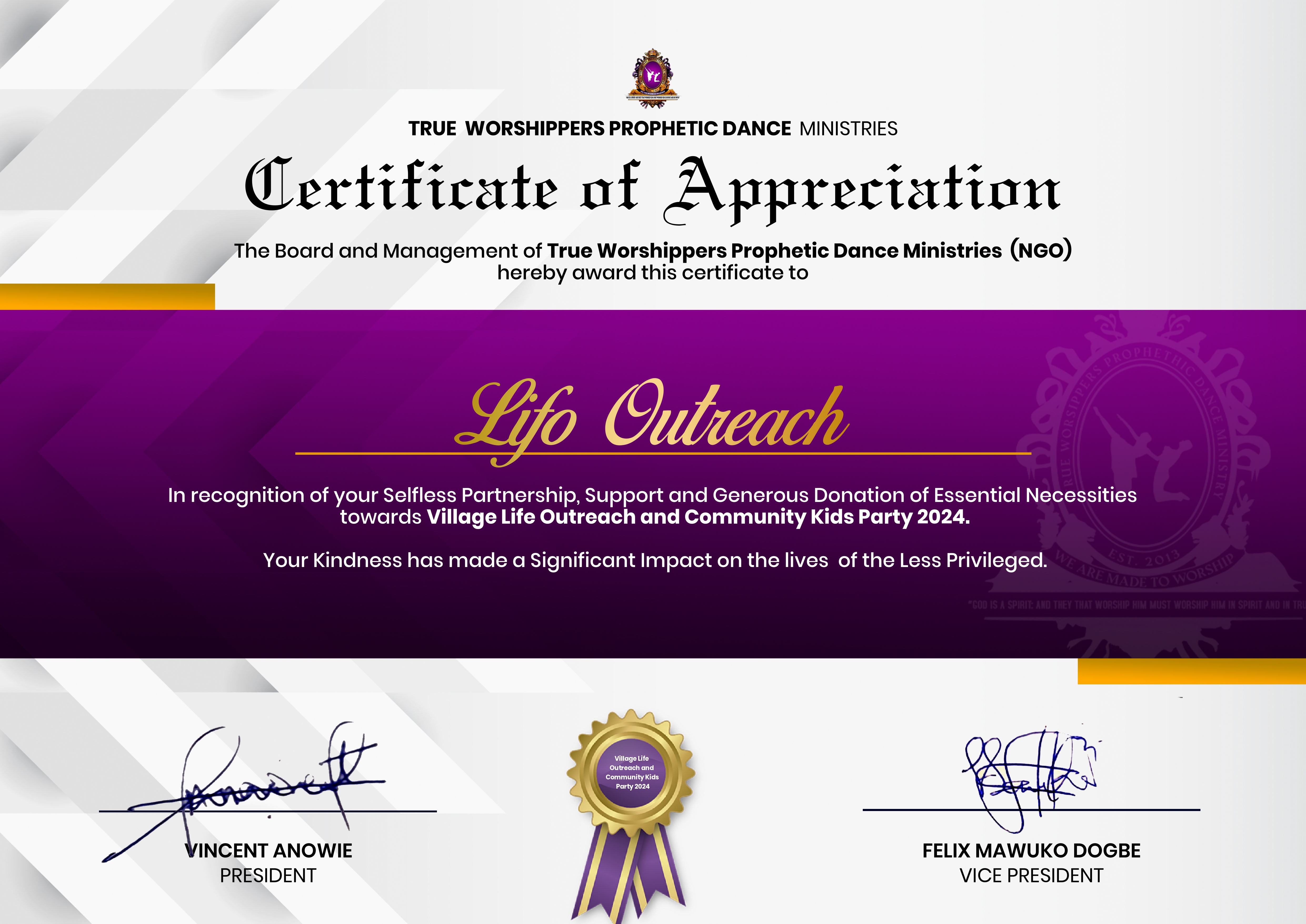 Patnership Certificate LiFo Outreach